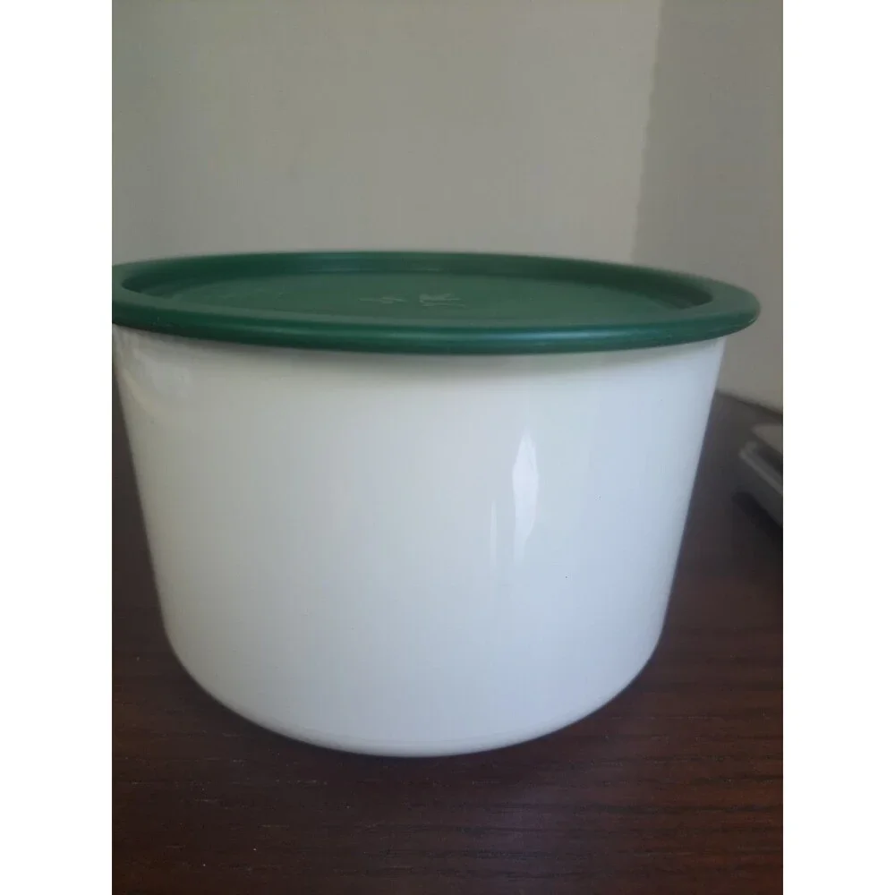Vtg Tupperware One Touch Canister White With Hunter Green Lid 2709A-3.